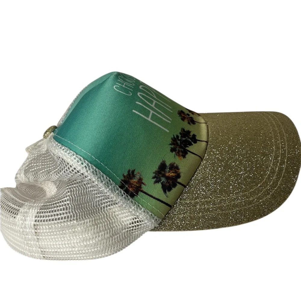 Claire's Glittery Green and Gold Happy Cap